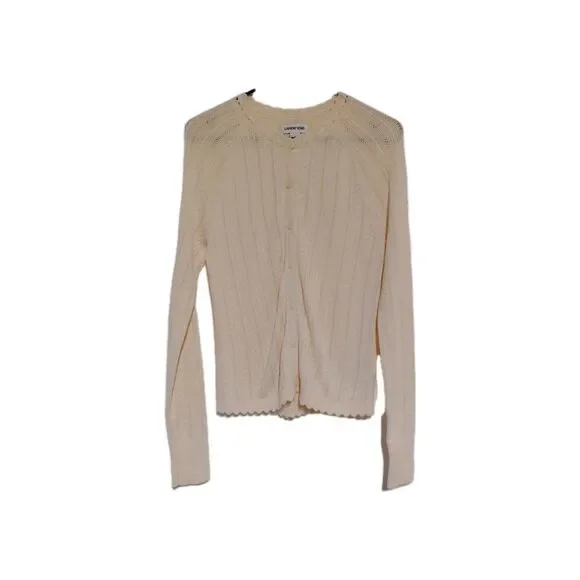 Lands End peachy cable knit cardigan with satin trim size S - Picture 2 of 9